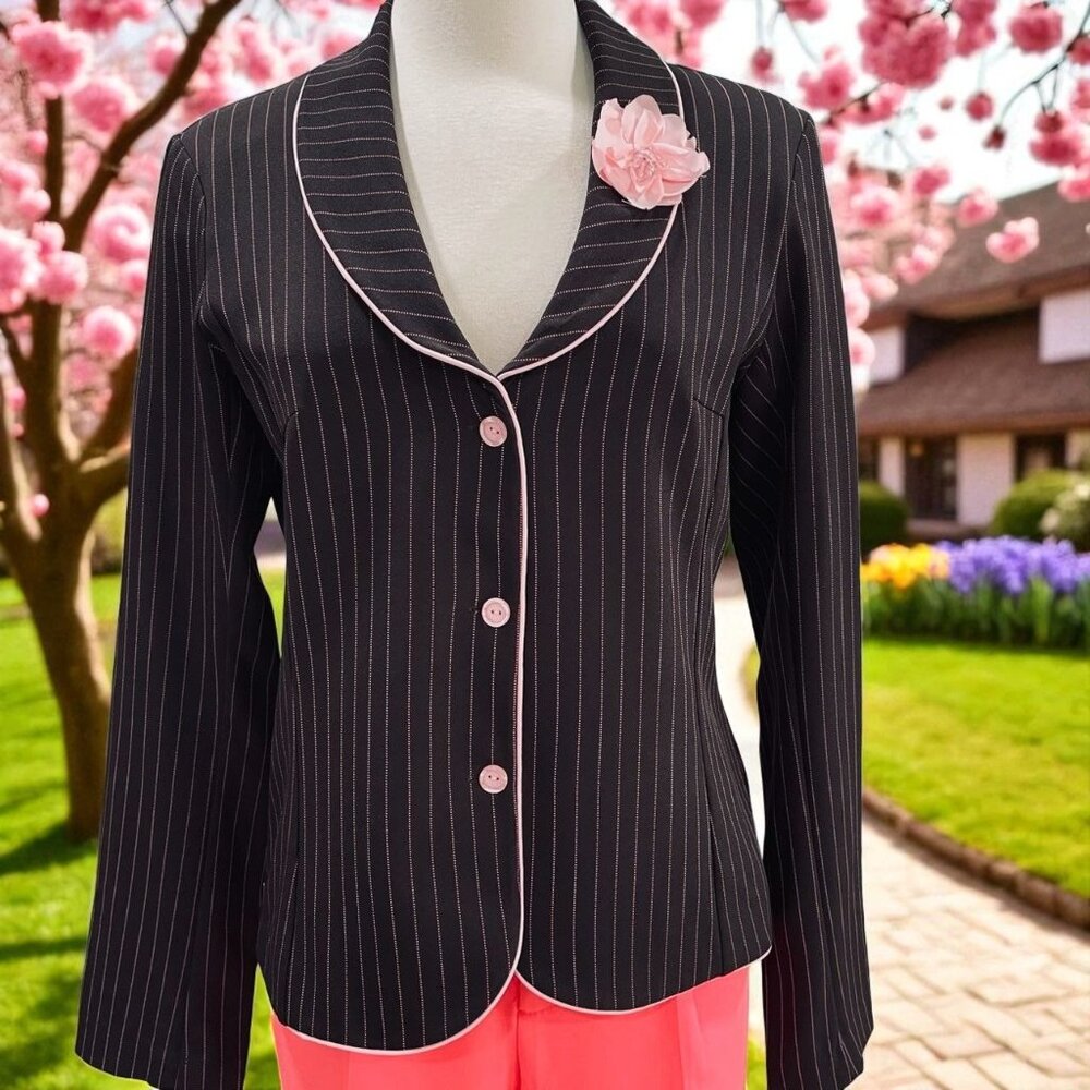 Ruby Rox Pinstripe Blazer Brown Pink‎ Womens Size 13 Preppy Y2K Career Retro